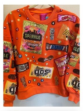 Queen Of Sparkles Queen Of Candy Halloween Crewneck Sweatshirt SZ XS Orange